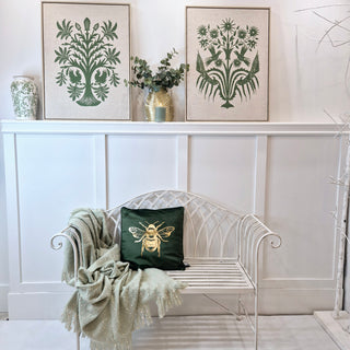 French Country Garden Bench in distressed cream finish, iron garden seating – buy online at www.lilybloom.ie or visit Lily Bloom, Gorey, Ireland