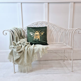 French Country Garden Bench in distressed cream finish, iron garden seating – buy online at www.lilybloom.ie or visit Lily Bloom, Gorey, Ireland