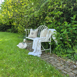 French Country Garden Bench – Distressed Cream