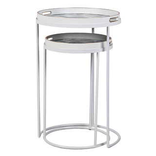 Elegant Amalfi Coast Tray Tables styled with glassware and coastal décor – white frames with blue scenic design, available at Lily Bloom, Gorey.