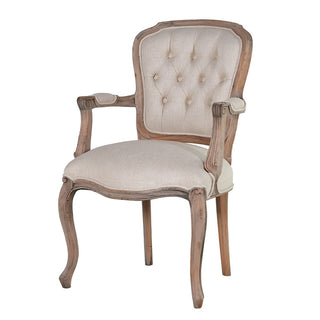 The Arthur Chair – Reclaimed mahogany carver chair with linen-blend upholstery and aged finish. Available now at Lily Bloom, Gorey, Ireland. Delivery included nationwide.