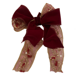 Handmade rich red and gold double wired ribbon bow, exclusive to Lily Bloom Gorey. Perfect for festive garlands, wreaths and seasonal décor. Buy online at www.lilybloom.ie.