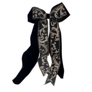 Handmade deep navy and gold double wired ribbon bow, exclusive to Lily Bloom Gorey. Perfect for garlands, wreaths and seasonal décor. Buy online at www.lilybloom.ie.