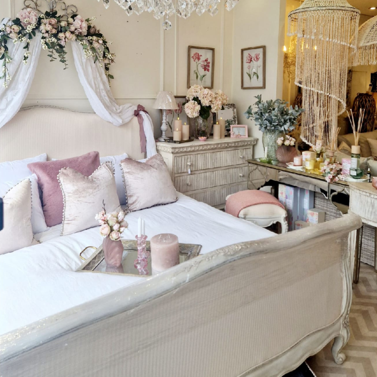 Cream Upholstered 6ft. Super Kingsize Sleigh Bed Lily Bloom Interiors