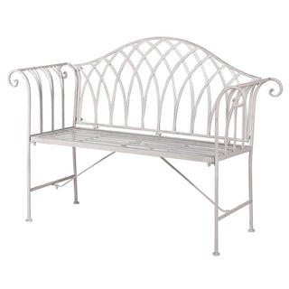 French Country Garden Bench in distressed cream finish, iron garden seating – buy online at www.lilybloom.ie or visit Lily Bloom, Gorey, Ireland