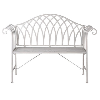 French Country Garden Bench in distressed cream finish, iron garden seating – buy online at www.lilybloom.ie or visit Lily Bloom, Gorey, Ireland