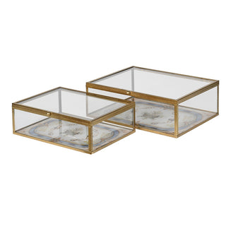 Set of 2 Neoclassical Glass Display Boxes with antique brass frames – available at Lily Bloom, Gorey, Ireland.