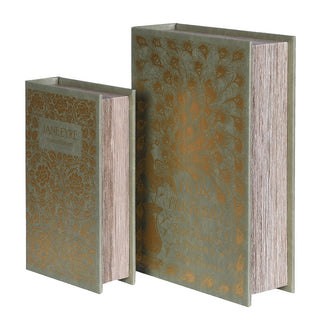 Set of 2 Jane Eyre decorative faux leather book boxes with gold foil detail – available at Lily Bloom, Gorey, Ireland.