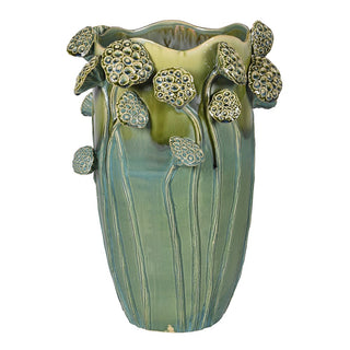 Large ceramic vase with sculpted lotus seed head texture – statement floor vase available at Lily Bloom, Gorey, Ireland. Delivery included nationwide.