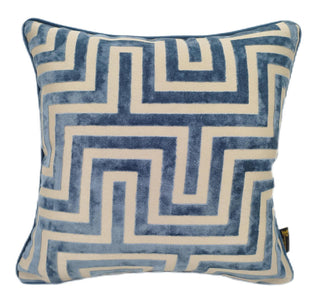 Large Blue and Off White Velvet Labyrinth Cushion