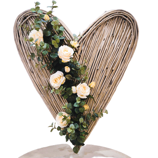 Large Wicker Heart with Cream Roses and Natural Eucolyptus