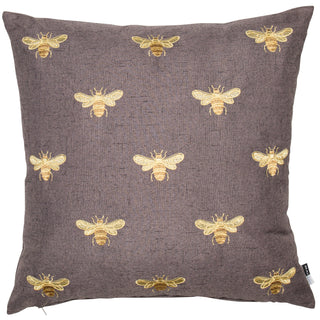 Abeja Golden Bee on Brown Faux Linen Cushion