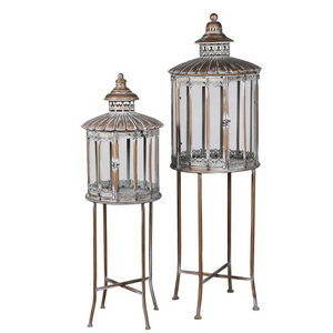 Set of 2 Antique Gold Lanterns with Stand nationwide display www.lilybloom.ie (1)