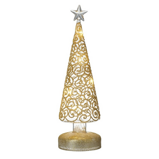 SmallLight Up Glass Tree With Gold Swirls