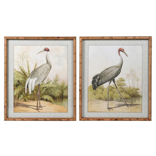 Set of two framed stork illustrations in bamboo-style frames – available at Lily Bloom, Gorey, Ireland.