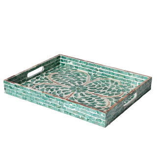 Turquoise capiz shell tray with glossy finish. Decorative home accessory available at Lily Bloom, Gorey, Ireland.