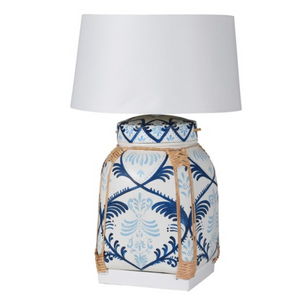 _White and Blue Bamboo Hand Painted Table Lamp with Shade nationwide delivery www.lilybloom.ie
