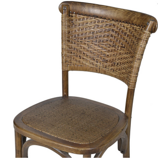 The William Chair – Elmwood dining chair with curved back and woven rattan seat. Available at Lily Bloom, Gorey. Delivery included across Ireland.