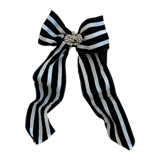 Black and white twin wired ribbon bow designed by Collette, exclusive to Lily Bloom Gorey. Perfect for garlands, wreaths and seasonal décor. Buy online at www.lilybloom.ie.