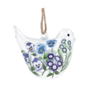 Blue Violas Clear Glass Bird Decoration nationwide delivery www.lilybloom.ie