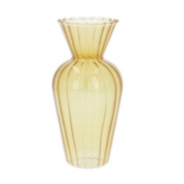 Yellow Glass Fluted Bud Vase