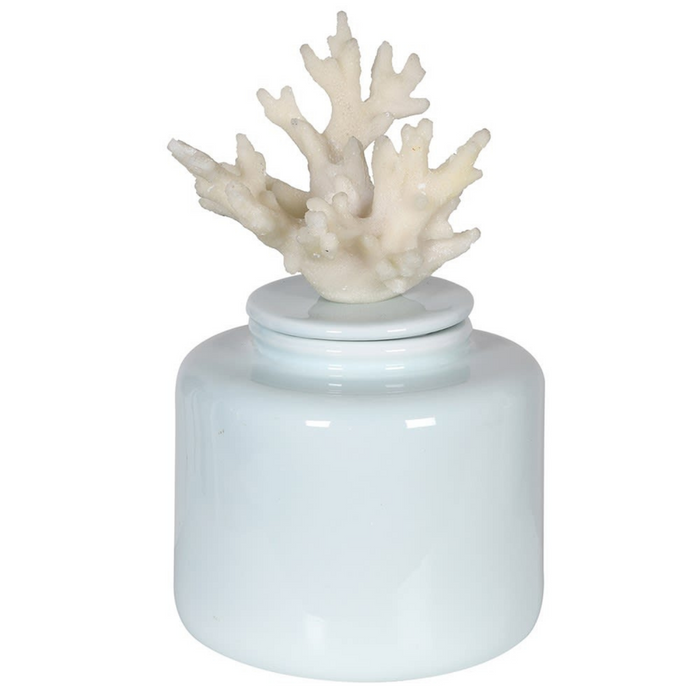 Pale Blue Faux Coral Lidded Jar