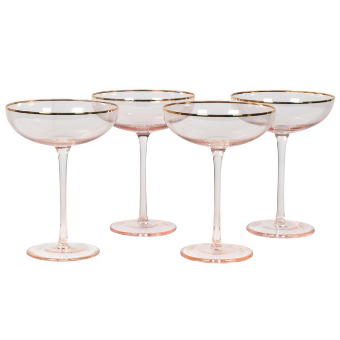 Set of 4 Gold Rim Rose Tint Cocktail Glasses