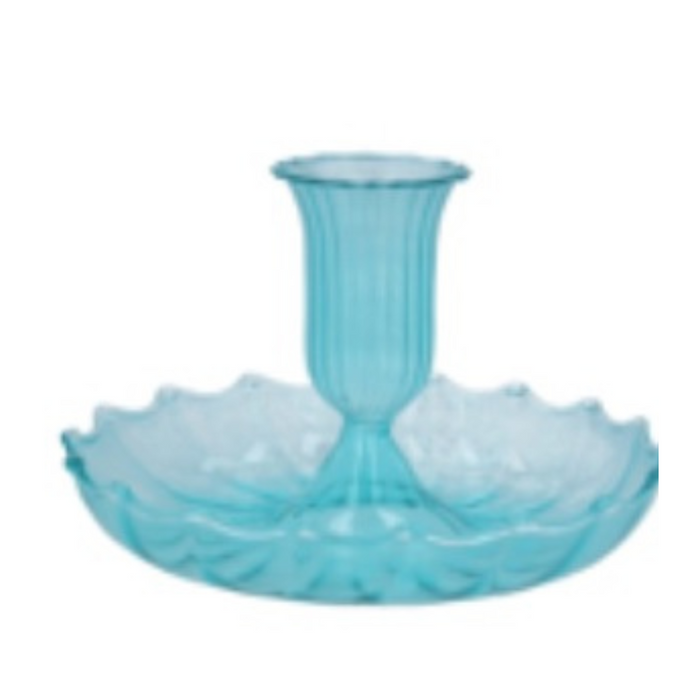 Teal Glass Fluted Candlestick