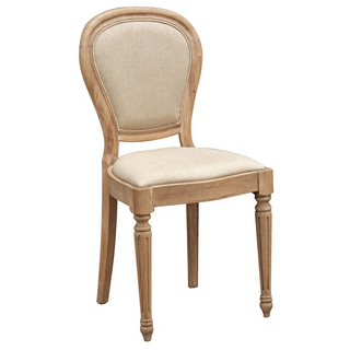 The James Dining Chair with weathered oak finish and linen seat – available at Lily Bloom, Gorey, Ireland.