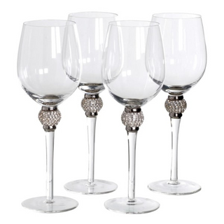 Mayfair white wine glasses with silver diamante detail – set of 4 elegant glasses available online or in-store at Lily Bloom, Gorey, Ireland.