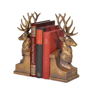 Twin Stag Bookends – antiqued gold resin stags, decorative bookends for shelving or console styling. Available at Lily Bloom, Gorey, Ireland.