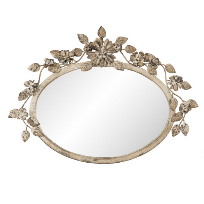 White oval floral wall mirror