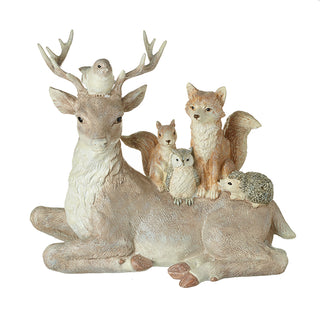 LARGE SITTING DEER WITH WOODLAND FRIENDS