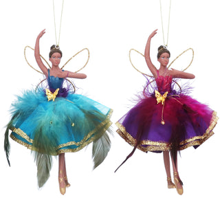 Resin Fairy in Teal/Purple Decoration with Fabric Feather Skirt.