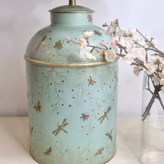 Megan – Aqua Metal Lamp with Golden Dragonfly Detailing