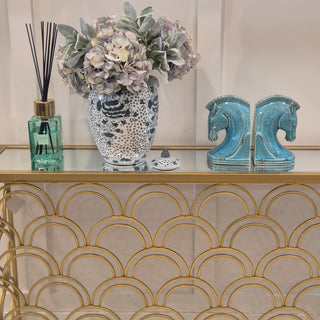 Half Moon Mirror Top Console Table