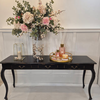 Kensington Hall Console Table – Black Top with Copper-Touched Oak Finish