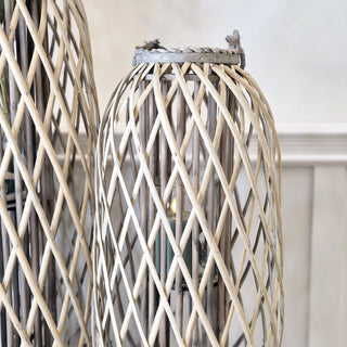Natural wicker lantern set – large and small – available at Lily Bloom, Gorey, Ireland. Stylish rustic home decor. Buy online at www.lilybloom.ie
