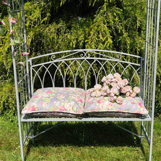 Metal Garden Arch with Bench – Grey Wash Finish