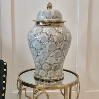 Grey and Gold Ceramic Jar with Lid