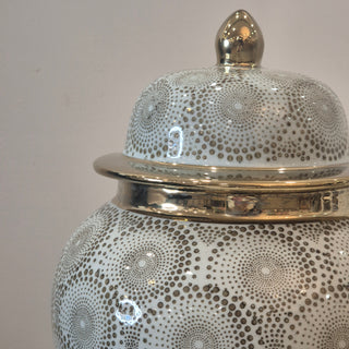 Grey and Gold Ceramic Jar with Lid