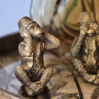 Amber Moments styling bundle featuring fern tray, amberlight vase, gold “See No Evil” monkeys, and faux floral bouquet – Available at Lily Bloom, Gorey, Ireland.