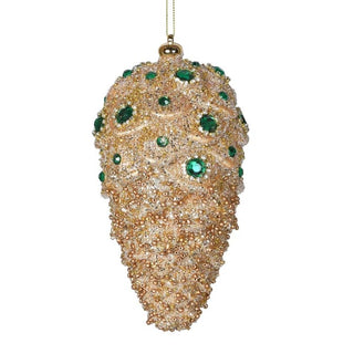 Golden with Emerald Sparkle Pinecone