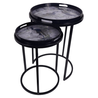 Laura Ashley Belvedere peacock print mirrored side tables – set of two, available at Lily Bloom, Gorey, Ireland.