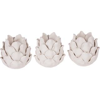 Laura Ashley off-white artichoke tealight holders, set of three – available at Lily Bloom, Gorey, Ireland.