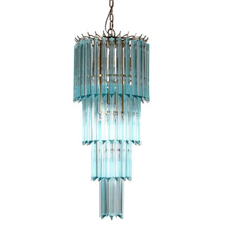 AquaMarine Cascade Chandelier – tiered blue glass pendant light with clear flex, available at Lily Bloom, Gorey, Ireland