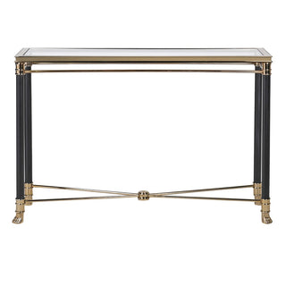 Auralis gold and black console table with sculpted claw feet and glass top—luxury furniture available at Lily Bloom, Gorey, or online at www.lilybloom.ie. Delivery included.