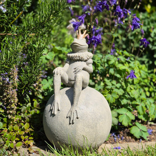Decorative resin frog prince ornament on ball with gold finish – Buy online at www.lilybloom.ie or visit our Gorey store in Wexford, Ireland
