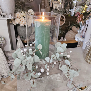Bank Holiday Special Cement Hurricane Lamp Large Sage Candle  & White Berry LeavesChristmas decoration nationwide delivery www.lilybloom.ie