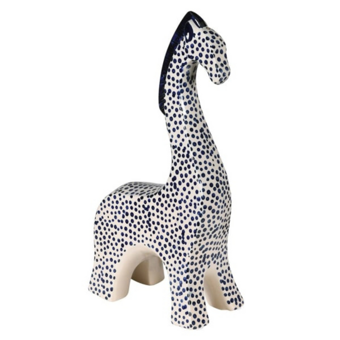 Blue Spotted Ceramic Giraffe Ornament